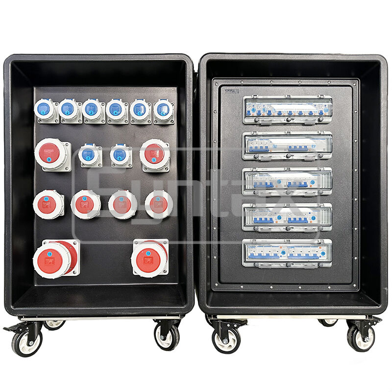 Syntax MD4 Three Phase 250AMP IP67 Waterproof HDPE Mobile Distribution Power Panel On Wheels With Differential Protected 630x430x900mm